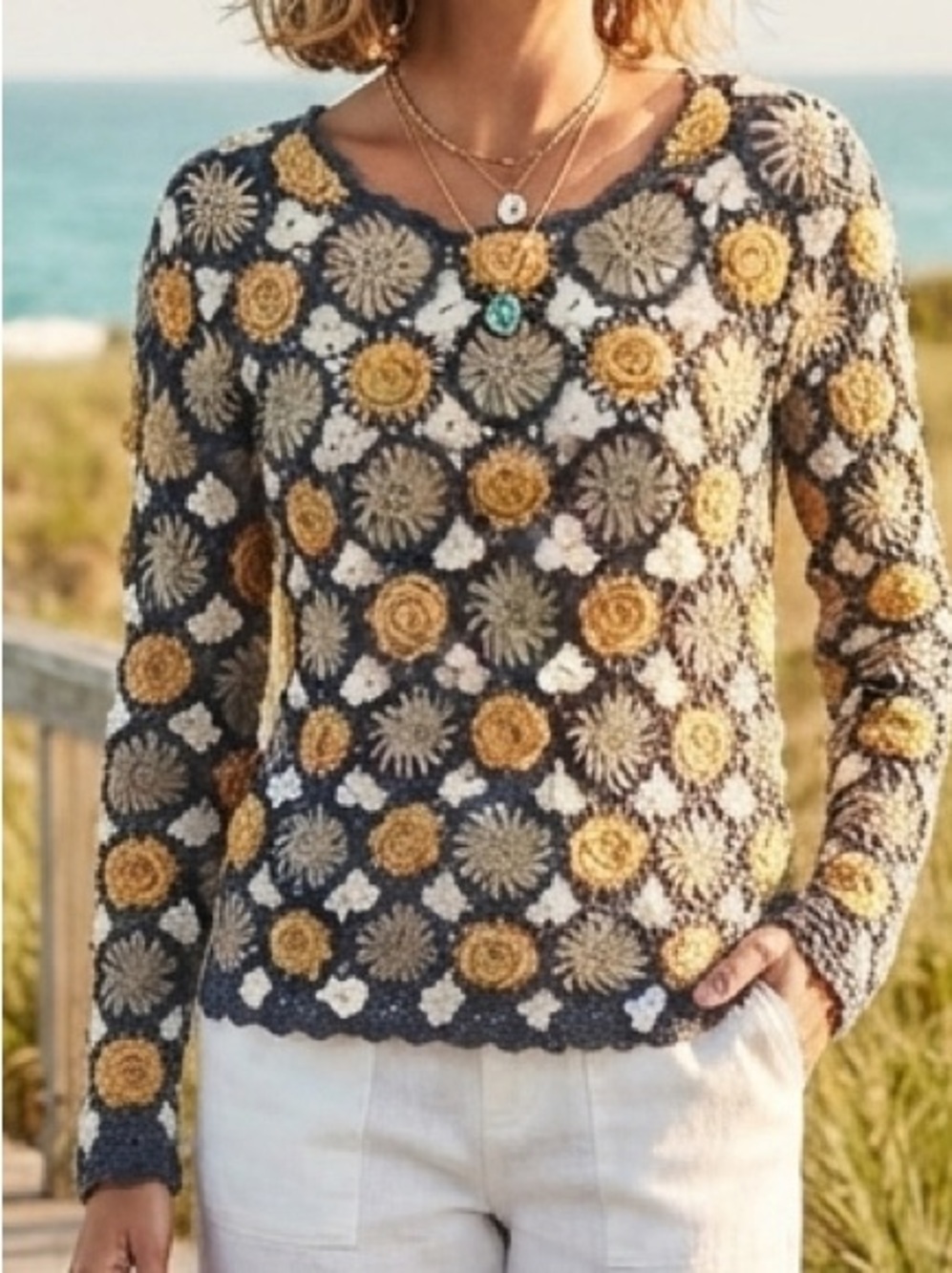 Vintage Express Tricot Crochet Knit Sweater Small
